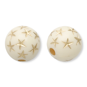 10 mm Acrylperlen Rund mit Stern Off white-gold