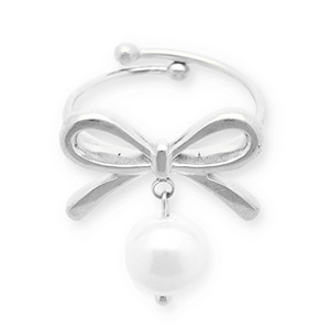 Ringe aus Stainless Steel - Rostfreiem Stahl Schleife mit Perlen Silver-white