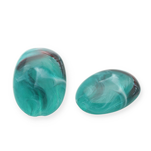 Acrylperlen Oval Teal green-white
