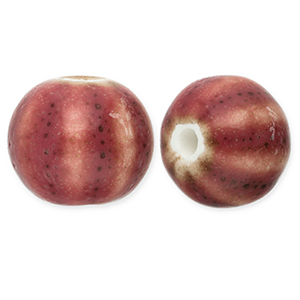 Perlen Keramik mit Streifen 12mm Dark mauve