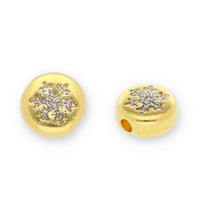 Metall Perlen DQ Rund mit Schneeflocke Gold-glitter silver (Nickelfrei)
