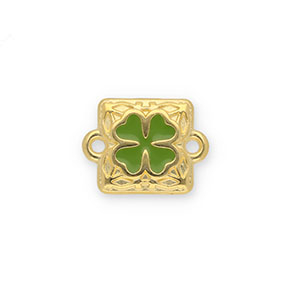 Metall Anh&auml;nger DQ Zwischenst&uuml;ck Viereck mit Gl&uuml;cksklee Gold-green (Nickelfrei)