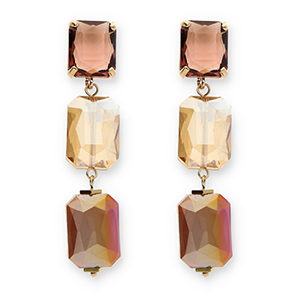 Ohrringe / Ohrstecker aus Kristallglas Rechteck Bordeaux-amber orange-dark mauve pink AB coating