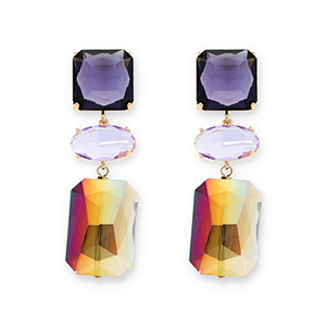 Ohrringe / Ohrstecker aus Kristallglas Viereck-Oval-Rechteck Dark purple-lavender-smoky sand beige AB coating