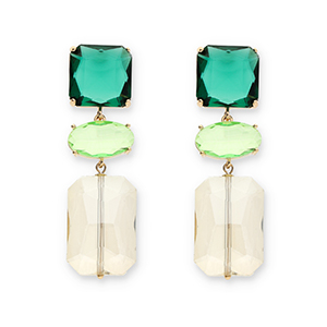Ohrringe / Ohrstecker aus Kristallglas Viereck-Oval-Rechteck Dark green-light green-sand beige