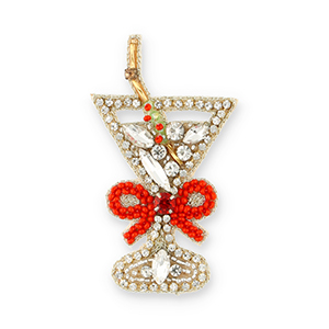 Broschen Cocktailglas mit Schleife Crystal-red-gold