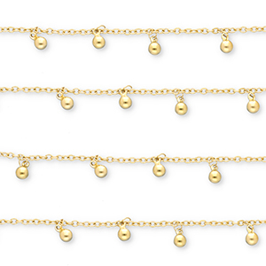 Stainless Steel - Rostfrei Stahl Schmuckzubeh&ouml;r Gliederkette mit Kugeln Gold