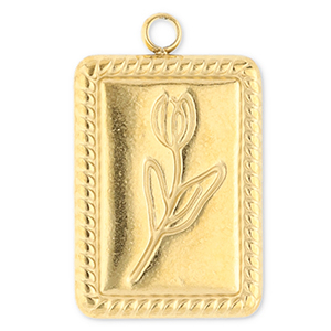 Stainless Steel - Rostfrei Stahl Anh&auml;nger Rechteck mit Tulpe Gold