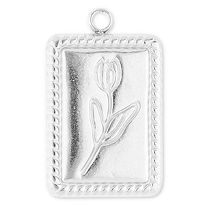 Stainless Steel - Rostfrei Stahl Anh&auml;nger Rechteck mit Tulpe Silver