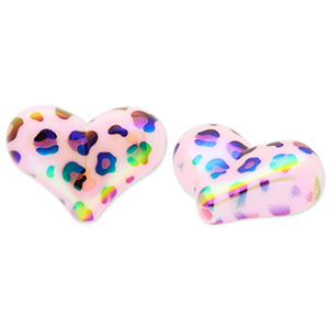 Acrylperlen Herz mit Leopard-Print Light pink-brown-black-AB coating
