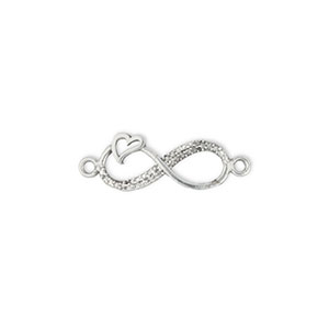 Metall Anh&auml;nger DQ Zwischenst&uuml;ck Unendlichkeitszeichen mit Herz Antik silber (Nickelfrei)