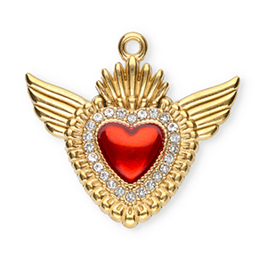 Stainless Steel - Rostfrei Stahl Anh&auml;nger Heilige Herz mit Fl&uuml;gel Gold-red-crystal