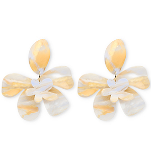 Trendy Resin Ohrringe&nbsp;/&nbsp;Ohrstecker Blume Ivory white-light carolina blue-light orange