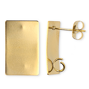 Stainless Steel - Rostfrei Stahl Schmuckzubeh&ouml;r Ohrringe / Ohrstecker Rechteck mit &Ouml;se Gold