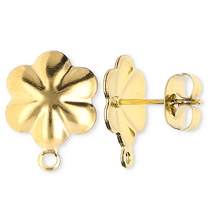 Stainless Steel - Rostfrei Stahl Schmuckzubeh&ouml;r Ohrringe / Ohrstecker Blume mit &Ouml;se Gold