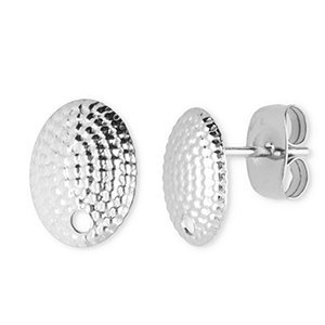 Stainless Steel - Rostfrei Stahl Schmuckzubeh&ouml;r Ohrringe / Ohrstecker Oval mit &Ouml;se Silver