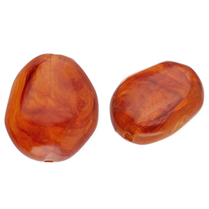 Acrylperlen Eierf&ouml;rmig Amber brown-marble