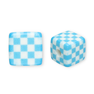Acrylperlen Viereck mit W&uuml;rfel Blue-white