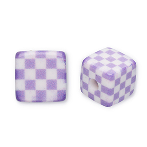 Acrylperlen Viereck mit W&uuml;rfel Purple-white