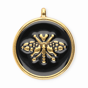 Stainless Steel - Rostfrei Stahl Anh&auml;nger Rund mit Biene Gold-black