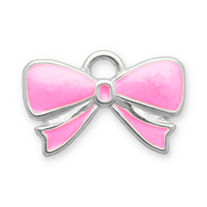 Stainless Steel - Rostfrei Stahl Anh&auml;nger Schleife Silver-pink