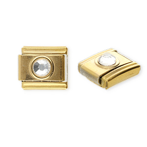 Italian Charm Element aus Stainless Steel - Rostfreiem Stahl Rund mit Strass Gold-crystal