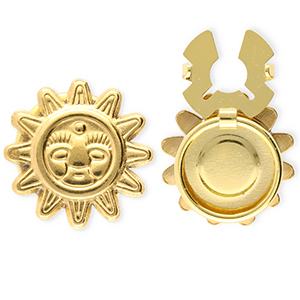 Knopfabdeckung aus Stainless Steel - Rostfreiem Stahl Sonne mit Gesicht Gold