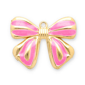 Stainless Steel - Rostfrei Stahl Anh&auml;nger Schleife Gold-pink