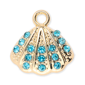 Metall Anh&auml;nger Muschel mit Strass Gold-blue