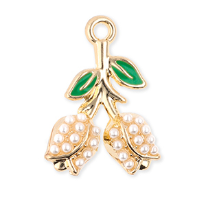 Metall Anh&auml;nger Tulpen mit Perlen Gold-green-white
