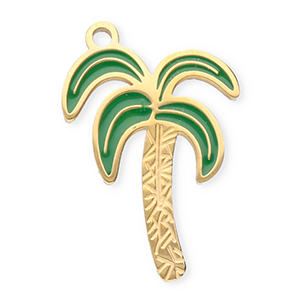 Stainless Steel - Rostfrei Stahl Anh&auml;nger Palme Gold-dark green