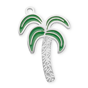Stainless Steel - Rostfrei Stahl Anh&auml;nger Palme Silver-dark green