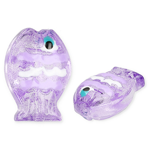 Handgefertigt Glasperlen Fisch Transparent periwinkle purple-white-black-cyan