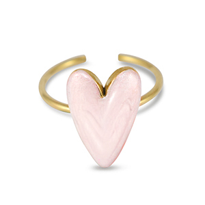 Ringe aus Stainless Steel - Rostfreiem Stahl Enamel Herz Pearl light pink-gold
