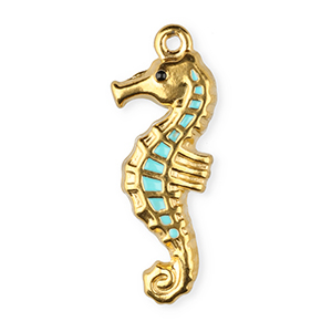 Stainless Steel - Rostfrei Stahl Anh&auml;nger Enamel Seepferdchen Gold-light blue