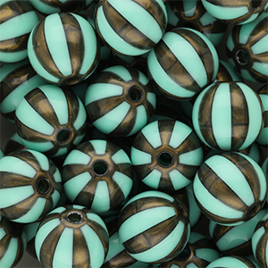12 mm DQ&reg; Acrylperlen mit Streifen Turquoise green-golden brown