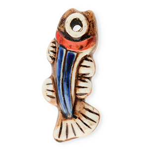 Anh&auml;nger Keramik Fisch Brown-white-dark blue-red
