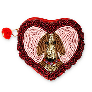 Geldb&ouml;rse Herz mit Hund Gold-silverlined dark red-light pink-brown