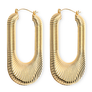 Statement Ohrringe&nbsp;/&nbsp;Creolen Oval gerippt mit Rostfrei Stahl-Stecker Gold