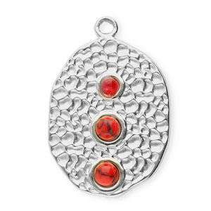 Stainless Steel - Rostfrei Stahl Anh&auml;nger Oval mit Punkten Silver-red