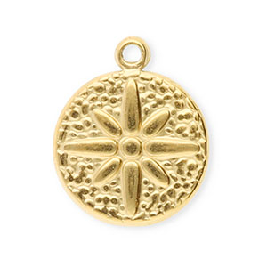 Stainless Steel - Rostfrei Stahl Anh&auml;nger Rund mit Blume Gold