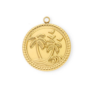 Stainless Steel - Rostfrei Stahl Anh&auml;nger Rund mit Palme Gold