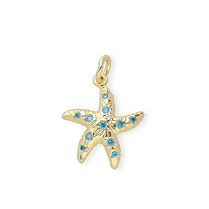 Brass TQ Metall Anh&auml;nger Seestern mit Strass Gold-blue