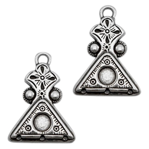 Metall Anh&auml;nger TQ Dreieck mit Fassung und 3 &Ouml;se Antique silber