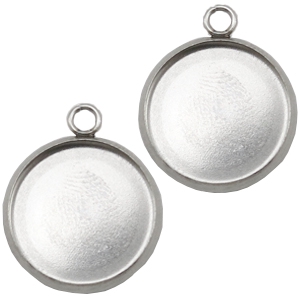Stainless Steel - Rostfrei Stahl Anh&auml;nger/Fassung f&uuml;r 12mm Cabochon Silber