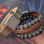  M&auml;nnerschmuck in einem Set mit Lava Perlen, Holz Perlen, Acrylperlen, Cuoio und Divino!